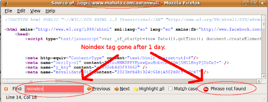 Missing noindex tag.