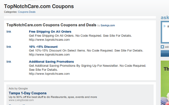 Mahalo TopNotchCare (non)coupons