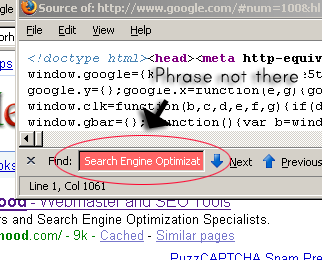 Google AJAX source, on page text is not there