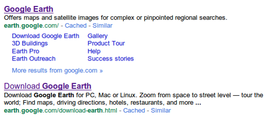 Google Earth in the serps