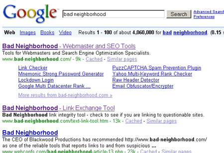 Google AJAX search for [bad neighborhood]