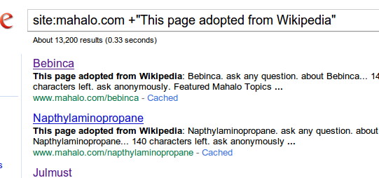 Mahalo Wikipedia scraped pages