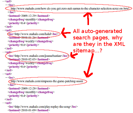 Spam pages included in Mahalos xml sitemap