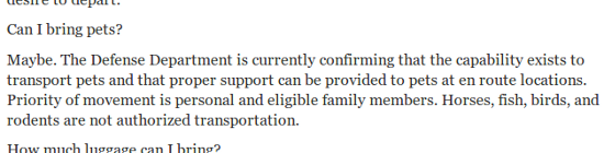 Horses, fish, birds, and rodents are not authorized transportation. Nor teachers.